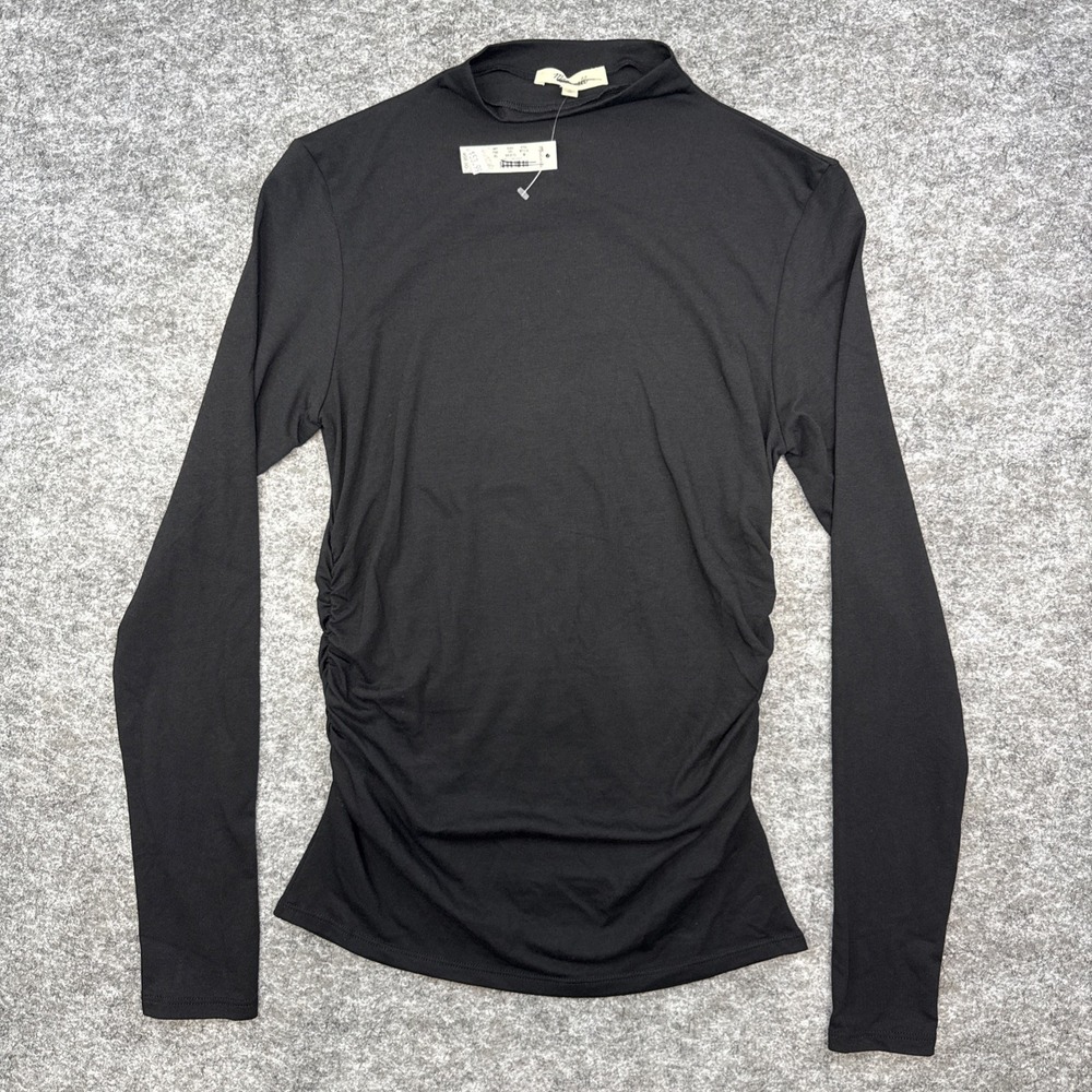 Madewell Ruched Mockneck‎ long sleeve top women's medium black slim fit NY316
